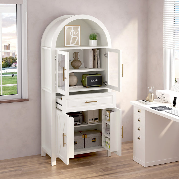 Arched Kitchen Pantry Cabinet With Adjustable Shelves & Barn Door Design