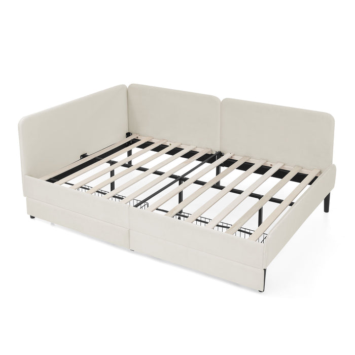 Upholstered Platform Bed Frame With 2 Storage Drawers And Adjustable Sofa Bed
