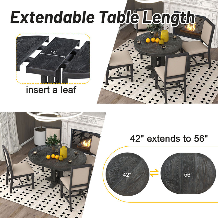 Dining Set & Extendable Round Table And 4 Upholstered Chairs