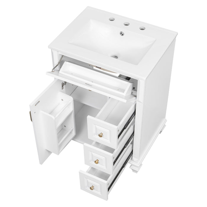 Freestanding Bathroom Vanity With Sink, 3 Drawers & Flip-Out Drawer