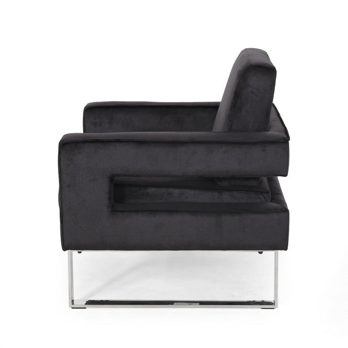 Modern Glam Club Arm Chair With Velvet Upholstery And Stainless Steel Legs - Black