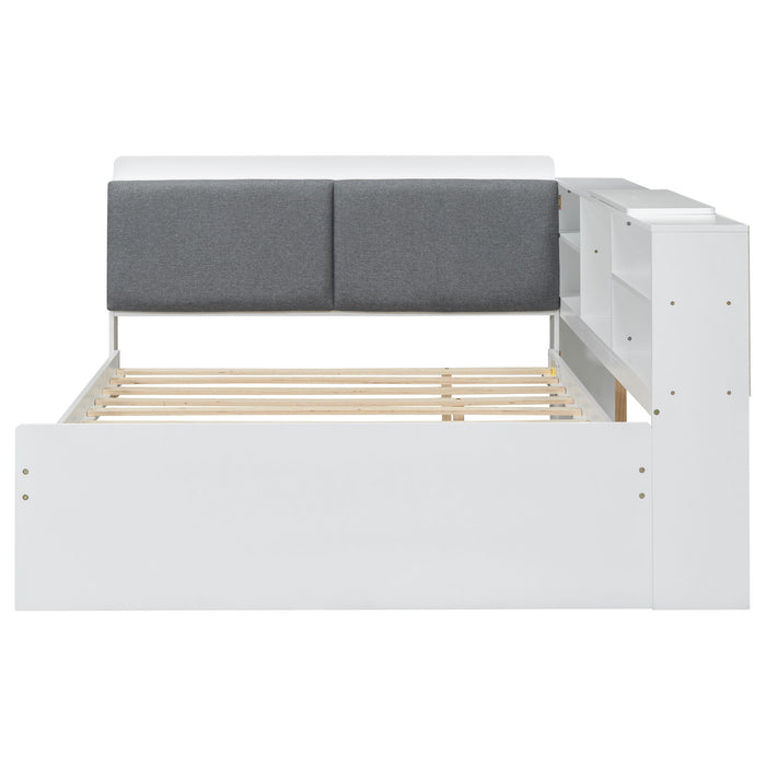 Platform Bed With Trundle, Shelves, And Storage Headboard