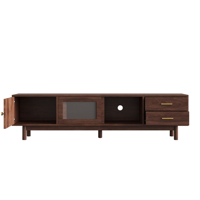 TV Stand With Sliding Doors And 2 Drawers For Living Room - Dark Brown