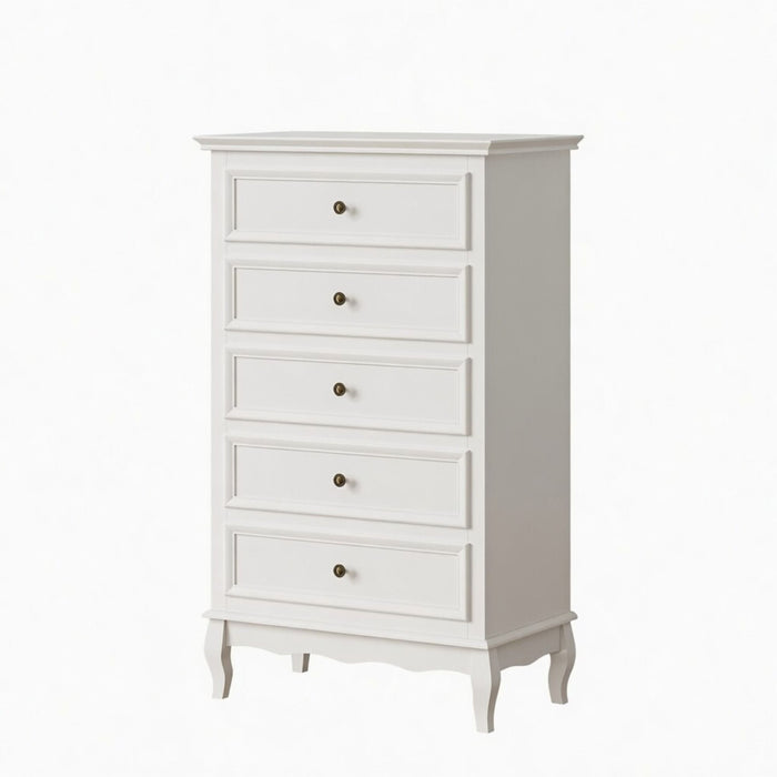 5 Drawer Tall Wide Chest Of Drawers - White
