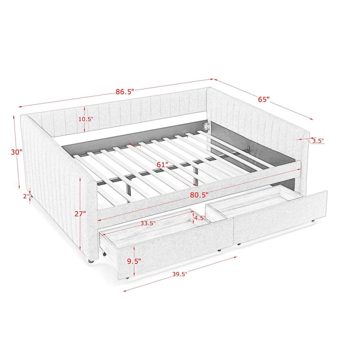 Upholstered Queen Daybed With 2 Drawers