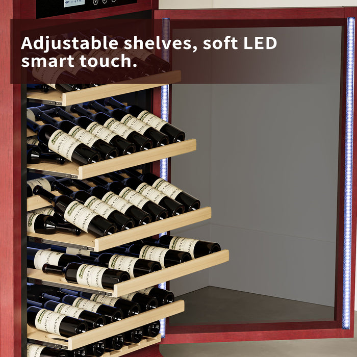 Single Zone Wine Cooler With Tempered Glass Door LED Lighting, 56 Bottle Capacity, Touch Screen Control - Cherry