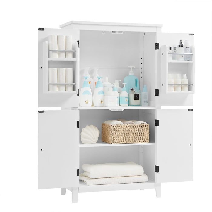 Elegant Bathroom Floor Storage Cabinet With 4 Doors, Adjustable Shelves