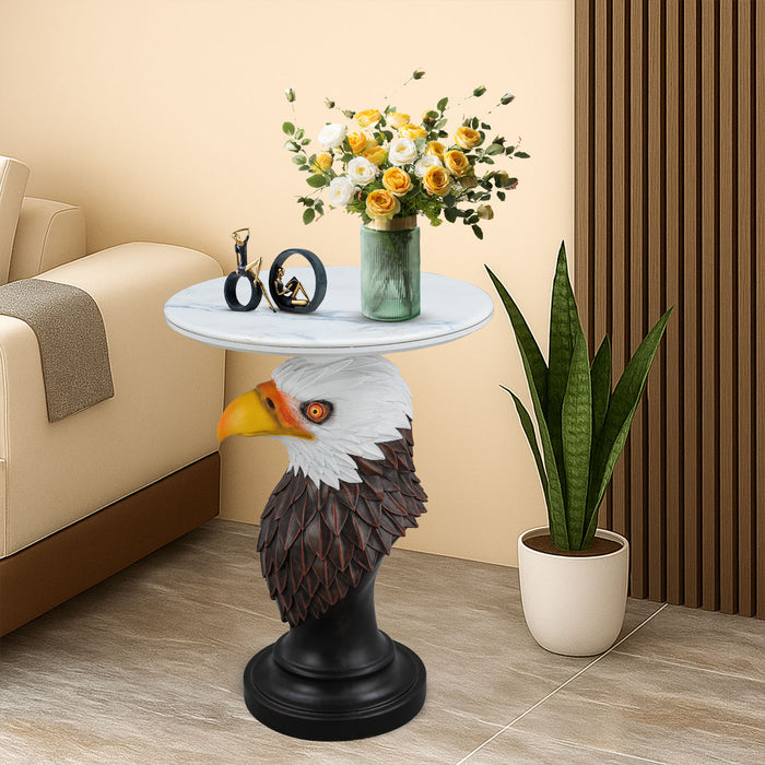Eagle Head Accent Table, Animal Statue End Tables For Living Room - Brown / Antique White