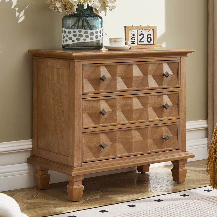 Nightstand With Charging Station, 3 Drawer Bedside Table - Natural Wood
