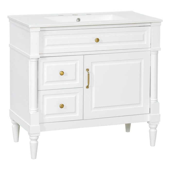 Freestanding Bathroom Vanity With Sink, Adjustable Shelf, Flip Drawer