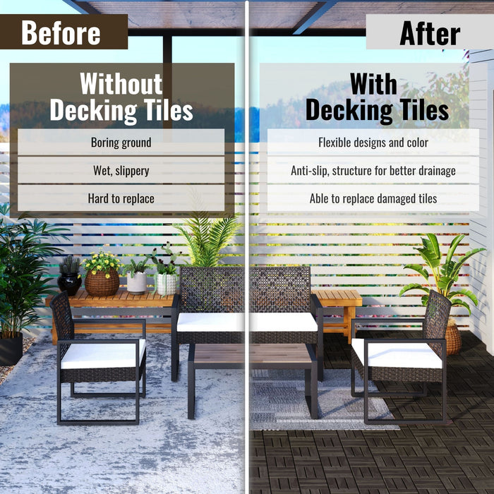 Acacia Wood Interlocking Deck Tiles Checker Pattern For Outdoor Flooring