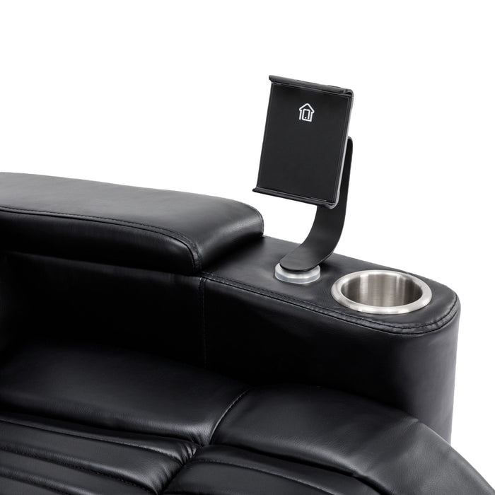 270° Power Swivel Recliner Home Theater Chair With Hidden Arm Storage, LED Light, Cup Holder, And Tray Table