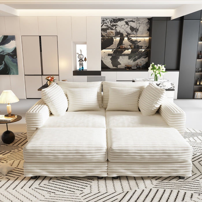 Deep Seat Convertible Sofa With Soft Pillows And Ottomans