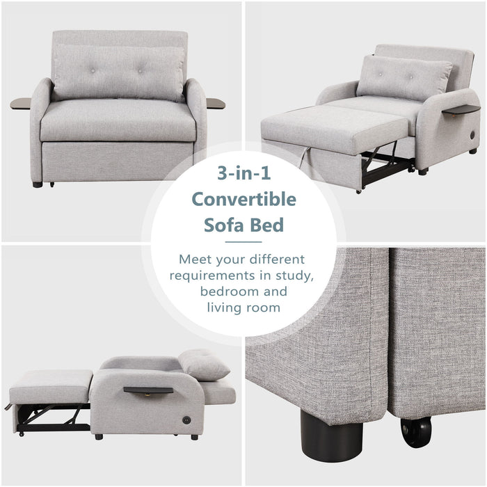 Versatile Pull Out Sofa Sleeper 3 In 1 With Wing Table & USB Charge, Compact Design