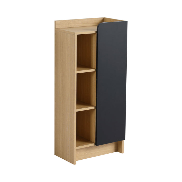 Freestanding Bathroom Side Cabinet, Narrow Storage Cabinet With Single Door & 3 Tier Open Shelves - Black / Light Oak / White