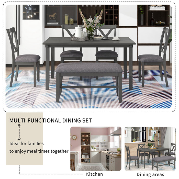 6 Piece Rectangular Dining Table Set With 4 Chairs And Bench