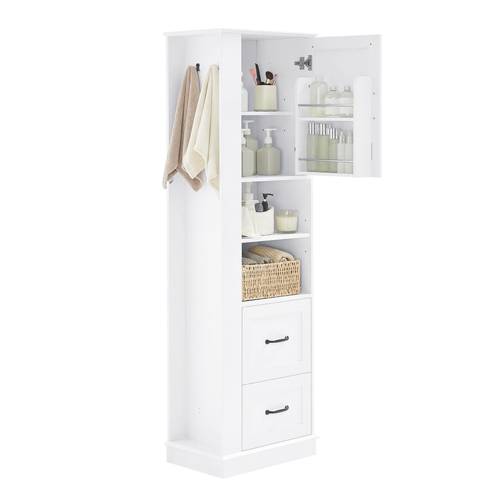 Freestanding Bathroom Storage Cabinet With Adjustable Shelves And Side Hooks Board, Rectangle Design