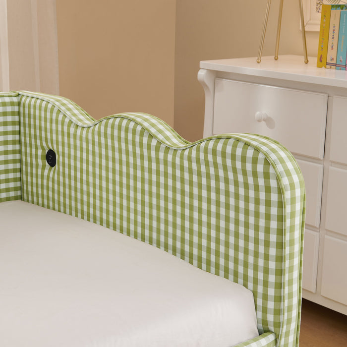 Gingham Daybed With USB Charging Port, Wave-Shaped Design