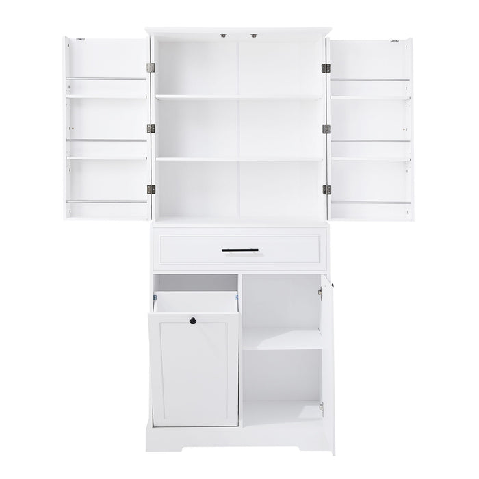 Freestanding Bathroom Storage Cabinet With Doors, Drawers, And Tilt Out Laundry Hamper - White