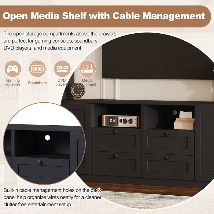 Farmhouse Elegant Entertainment Center Wall Unit With 4 Drawers
