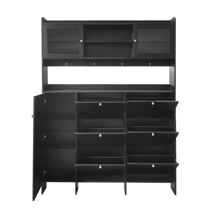On Trend Multifunctional Tipping Bucket Shoe Cabinet With Storage Shelf & 6 Flip Drawers