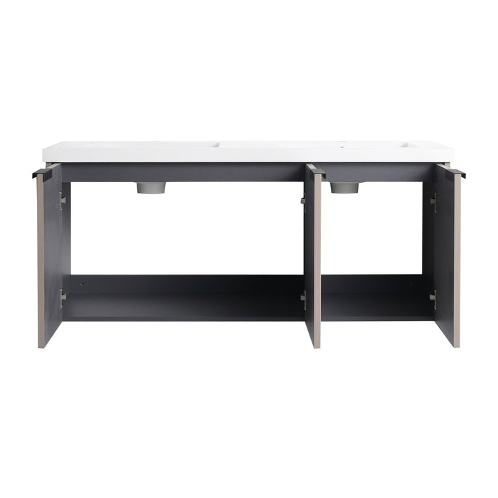 Contemporary Wall Mounted Bathroom Vanity With Resin Double Sink