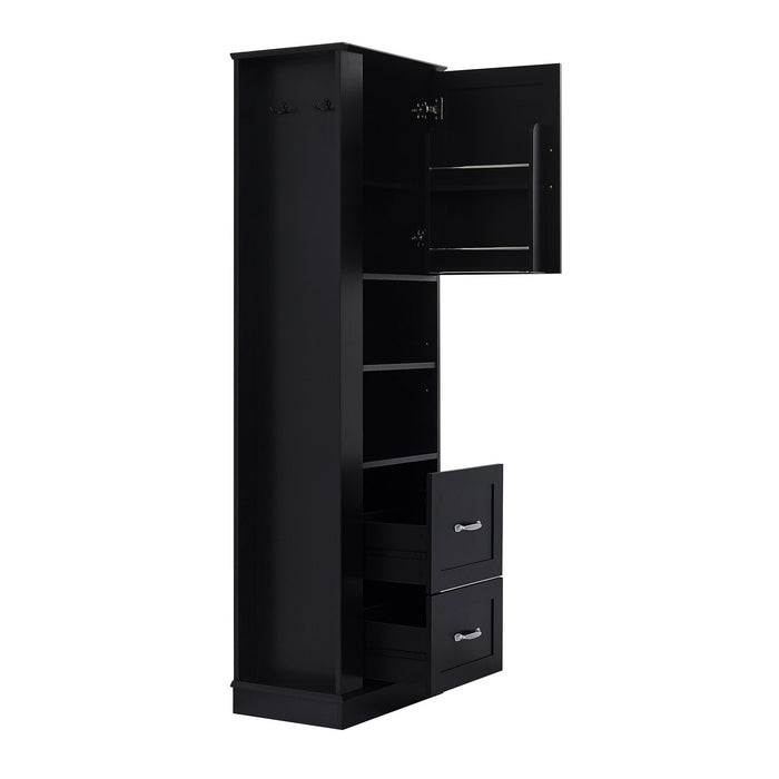 Freestanding Bathroom Storage Cabinet With Adjustable Shelves And Side Hooks Board, Rectangle Design