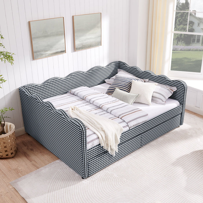 Gingham Daybed With USB Charging Port, Wave-Shaped Design