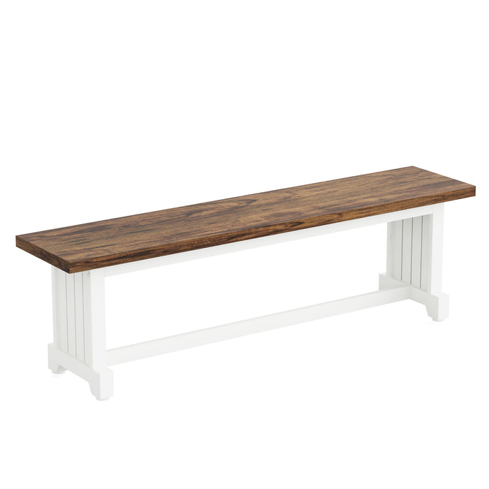 3 Piece Dining Table Set For 2 - 4, With Space Saving Benches - Brown / White