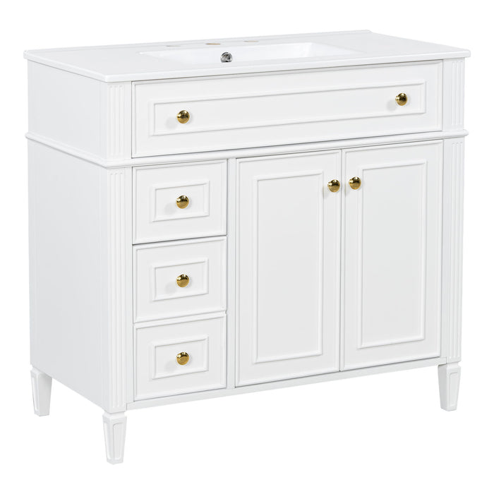 Bathroom Vanity With Sink, 3 Drawers & 2 Soft-Close Doors