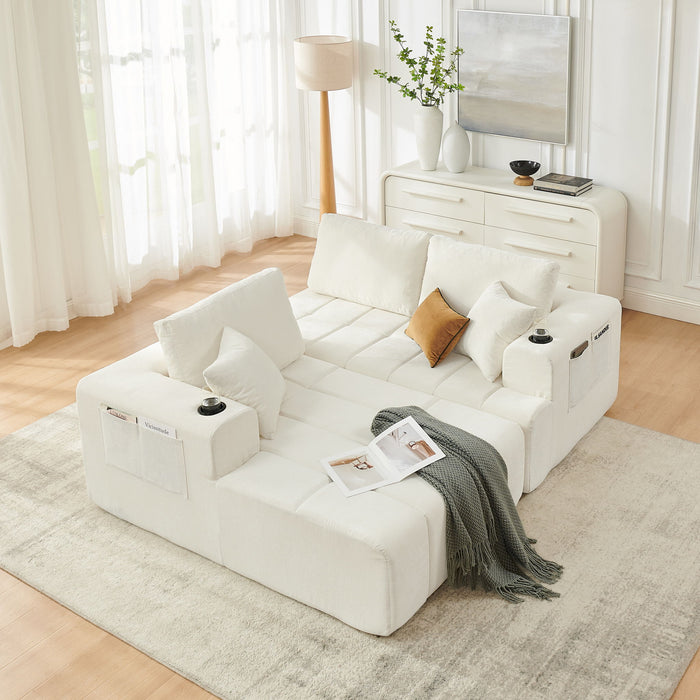 L - Shaped Sectional Sofa With Cup Holders & Side Pockets