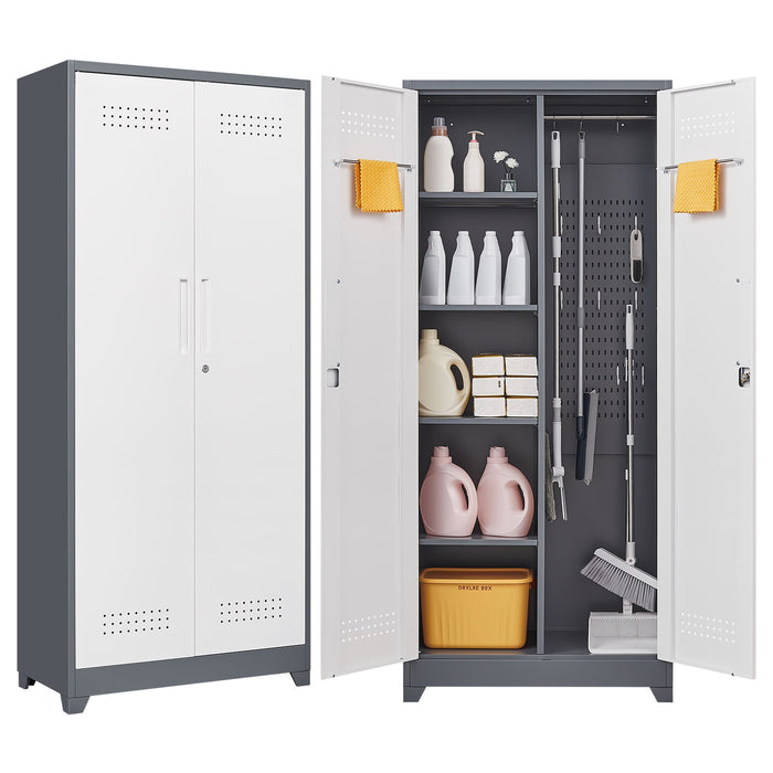Lockers With Locking Doors, Adjustable Shelves, High Broom Tool Storage Cabinet
