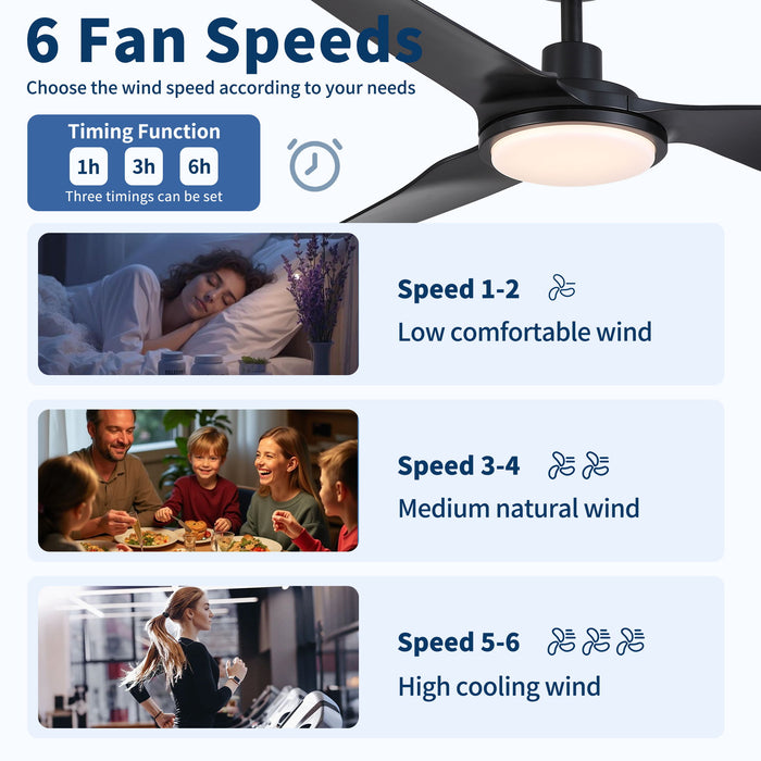 Outdoor Waterproof Ceiling Fan With Light And Quiet DC Motor, Blades For Bedroom - Black