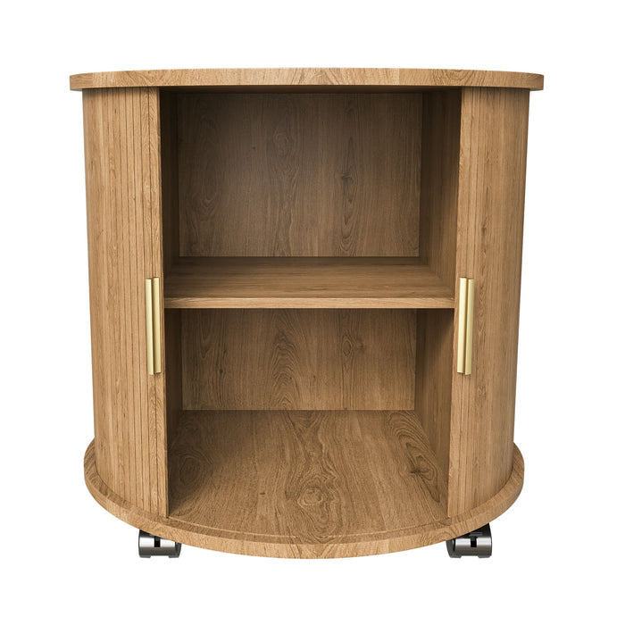 Cylinder Nightstand With Charging Station & Sliding Door