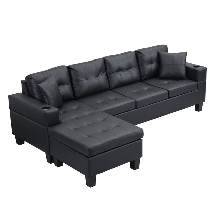 Modern Sectional Sofa Set With L Shape Chaise Lounge, Cup Holder, 4 Seat
