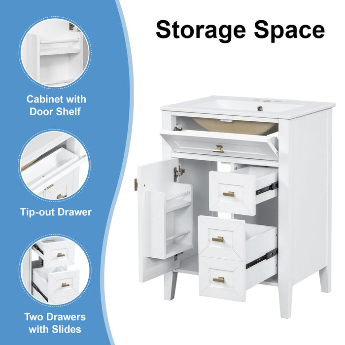 Bathroom Vanity With Sink, 3 Drawers & Cabinet With 2 Tier Door Storage Rack, Soft Close Doors & Drawers