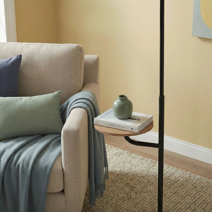 Seoul - Floor Lamp With Rotary Switch Wood Table Base - Black / White