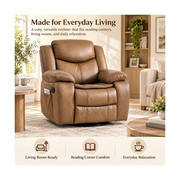 Rocker Recliner Chair With Manual Recline And 360° Swivel Base