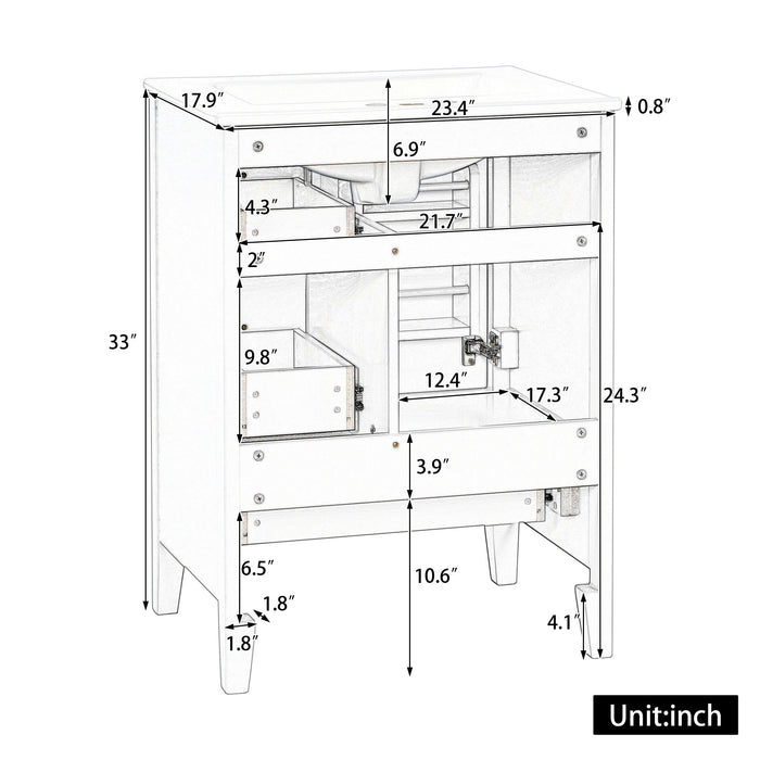 Modern Bathroom Vanity With Sink, Freestanding Cabinet With Drawers And Shelves