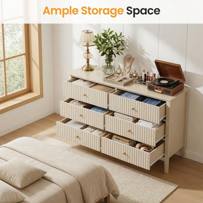Modern 6 Drawer Fluted Dresser