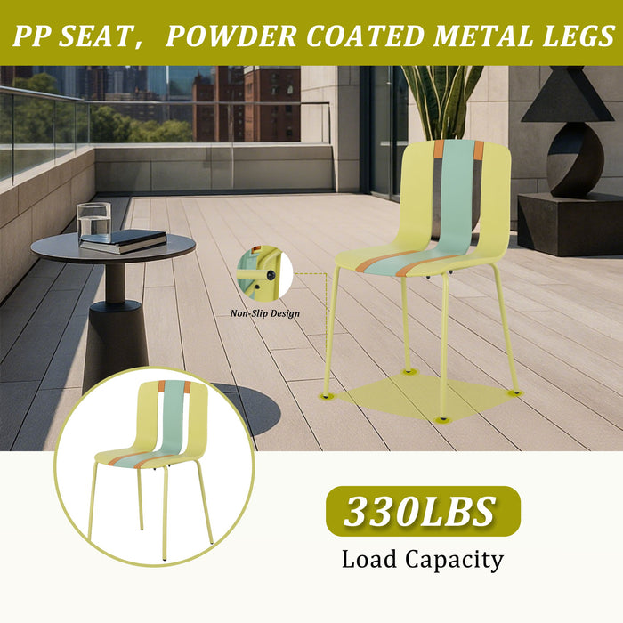 4 Piece Set Of Color Block Designed Single Chairs With Folding Square Table - Grain Yellow / Haze Green / Khaki / Tropical Orange / White