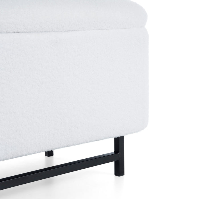 Modern Elegant Ottoman With Spacious Storage Function With Metal Feet - White / Black