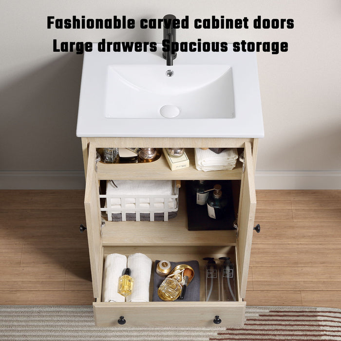 Bathroom Vanity With Basin 1 Drawer, Particle Board Construction, Free Standing Storage - Brown