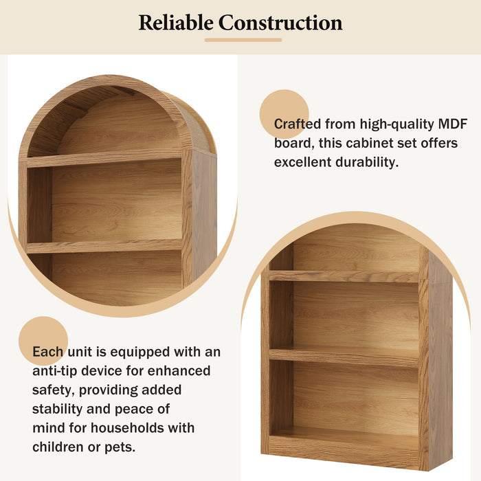 Freestanding Tall 5 Tier Display Bookcase For Living Room (Set of 2) - Brown