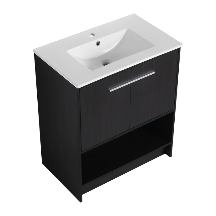 Modern Bathroom Vanity With Ceramic Sink, Freestanding Cabinet, Soft Closing Doors