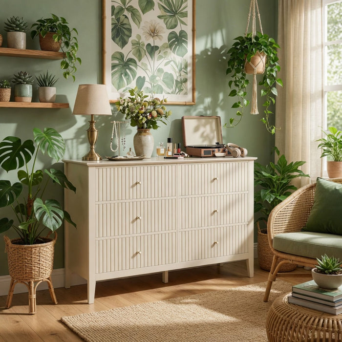 Modern 6 Drawer Fluted Dresser