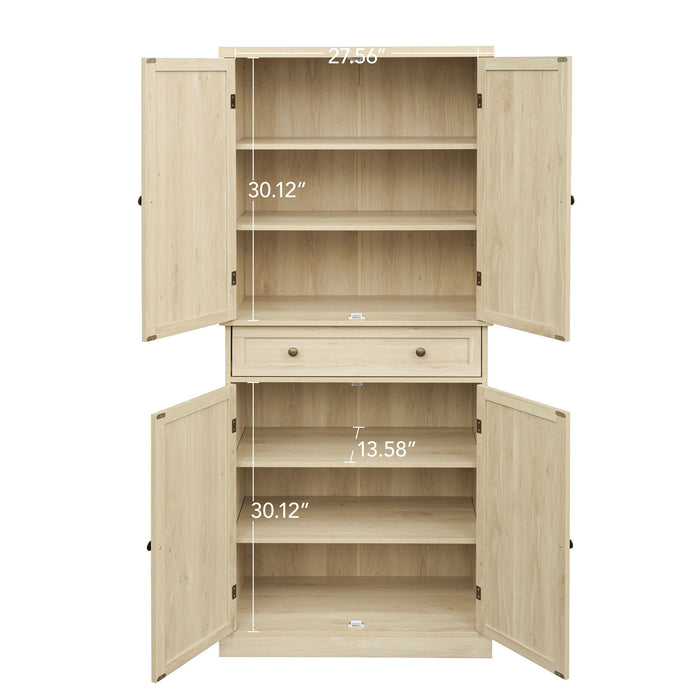 4 Door Storage Cabinet With 1 Drawer And 4 Adjustable Inner Shelves - Natural