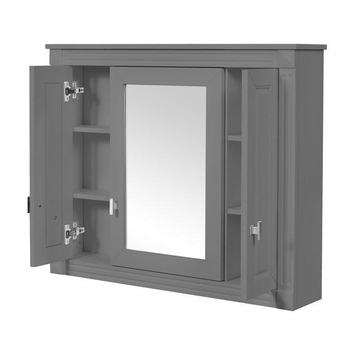 Wall Mounted Bathroom Cabinet With Mirror And 4 Shelves, Rectangular Design - Gray