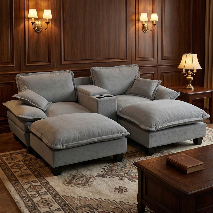 Modular Cloud Couch Sofa With Cup Holders & Storage, USB Port