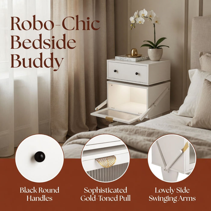 Robot LED Nightstand With 360° Rotating Drawer
